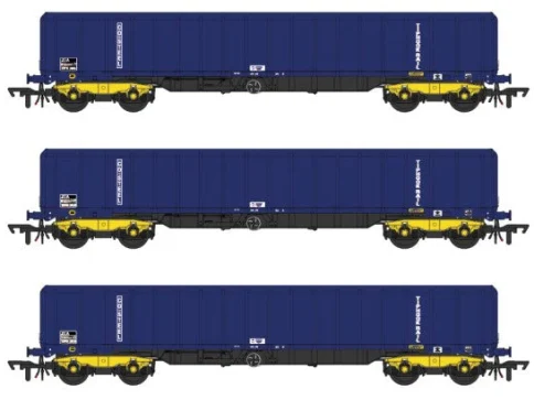 CAVALEX MODELS JXA01 TP(B)W SET OF 3 JXA BOGIE SCRAP WAGONS TIPH BLUE POST 1998 BLACK & WHITE DATA PANELS & OHLW STICKER NO.3018/3020/3050 – WEATHERED