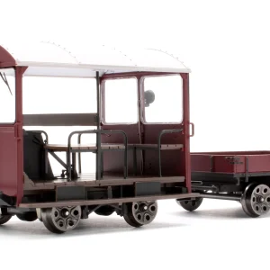 ELLIS CLARK TRAINS E1016U WICKHAM TROLLEY & TRAILER, BR MAROON UNNUMBERED
