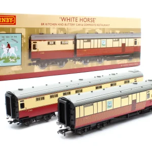 HORNBY R40470 BR 'TAVERN' KITCHEN AND BUTTERY CAR & COMPOSITE RESTAURANT - WHITE HORSE 7833 TWIN PACK